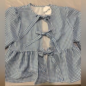 Blue Gingham Tie-Front Girls Top